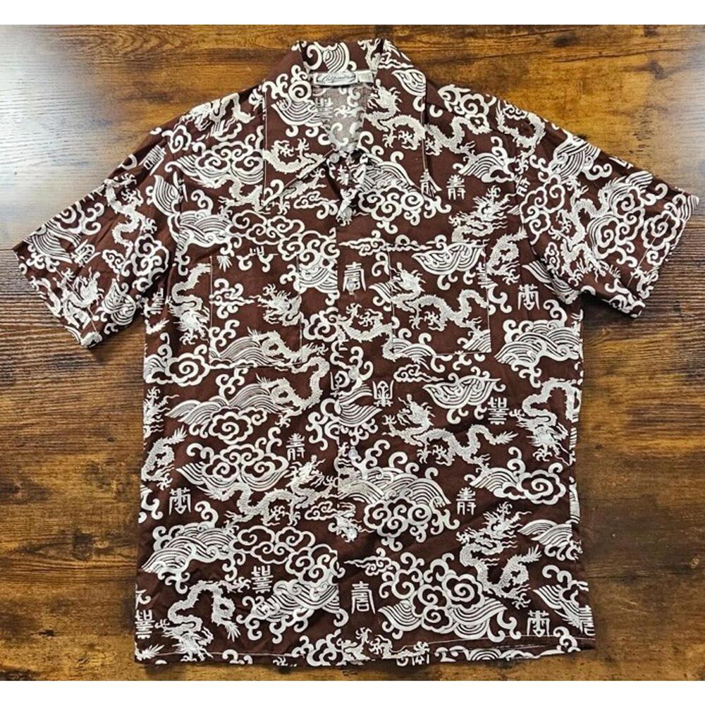 VTG Made In California Cloud Dragon Psychodelic Brown Shirt Pointed Collar 70s L